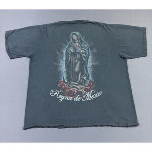 Rare Vintage Y2K Reyna De Mexico Virgin Mary Art Crazy Sun Fade Black XL Tee